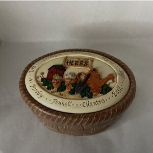 Vintage Herbs Ceramic Box With Lid Handpainted